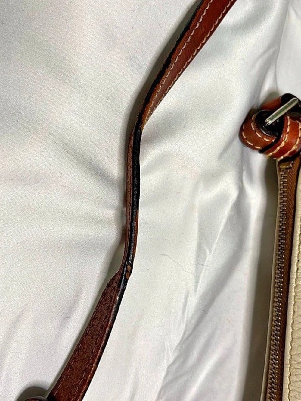 Dooney & Bourke Pebble Grain Zip Crossbody Cream & Brown Bag - Picture 13 of 15